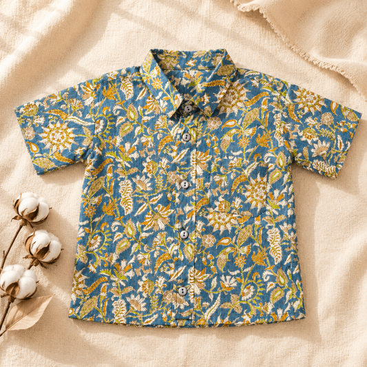 Boys Cotton Shirt – Indigo Kalamkari