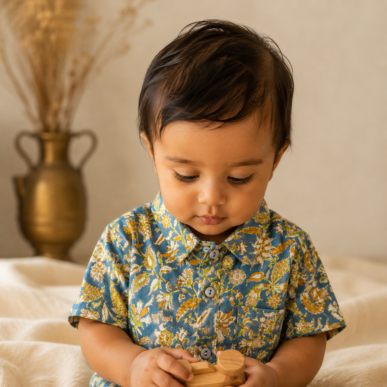 Boys Cotton Shirt – Indigo Kalamkari