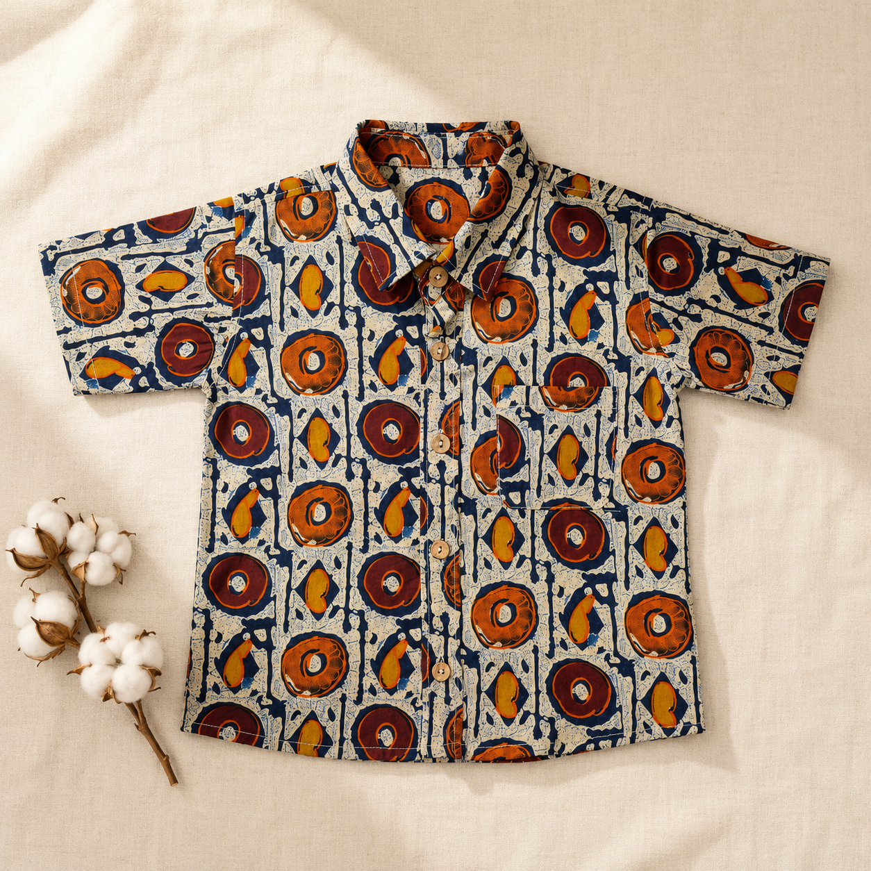 Boys Cotton Shirt – Indigo Block Print