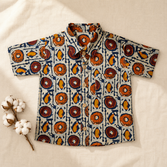 Boys Cotton Shirt – Indigo Block Print