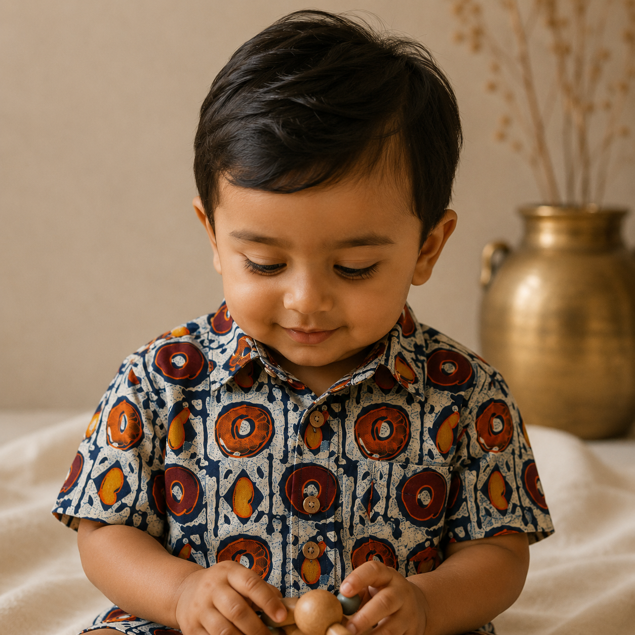 Boys Cotton Shirt – Indigo Block Print