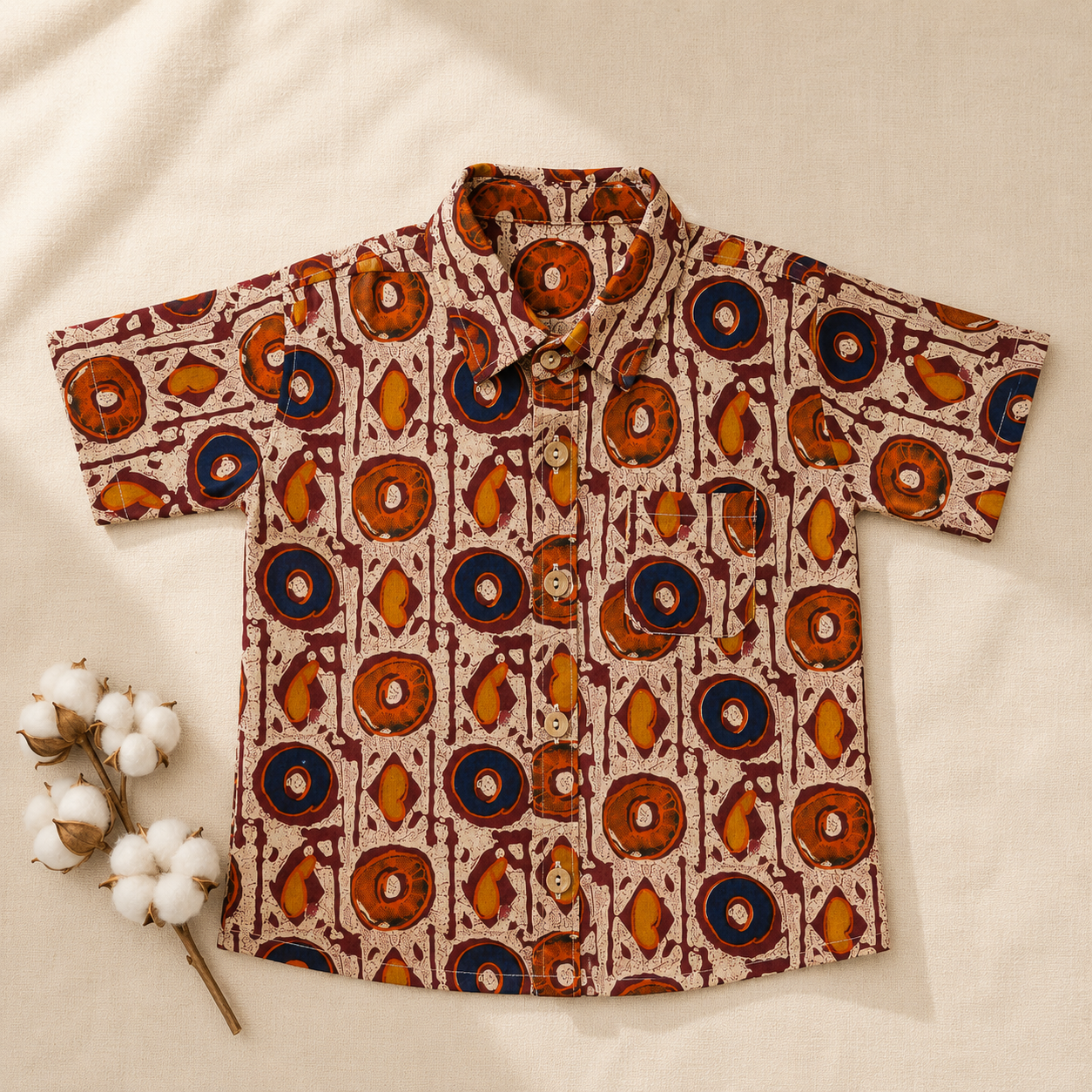 Boys Cotton Shirt – Maroon Block Print
