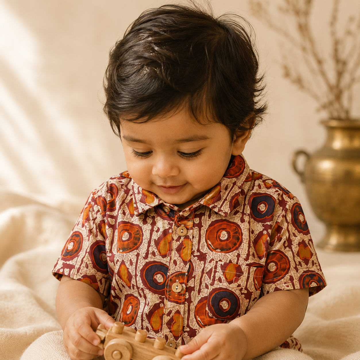 Boys Cotton Shirt – Maroon Block Print