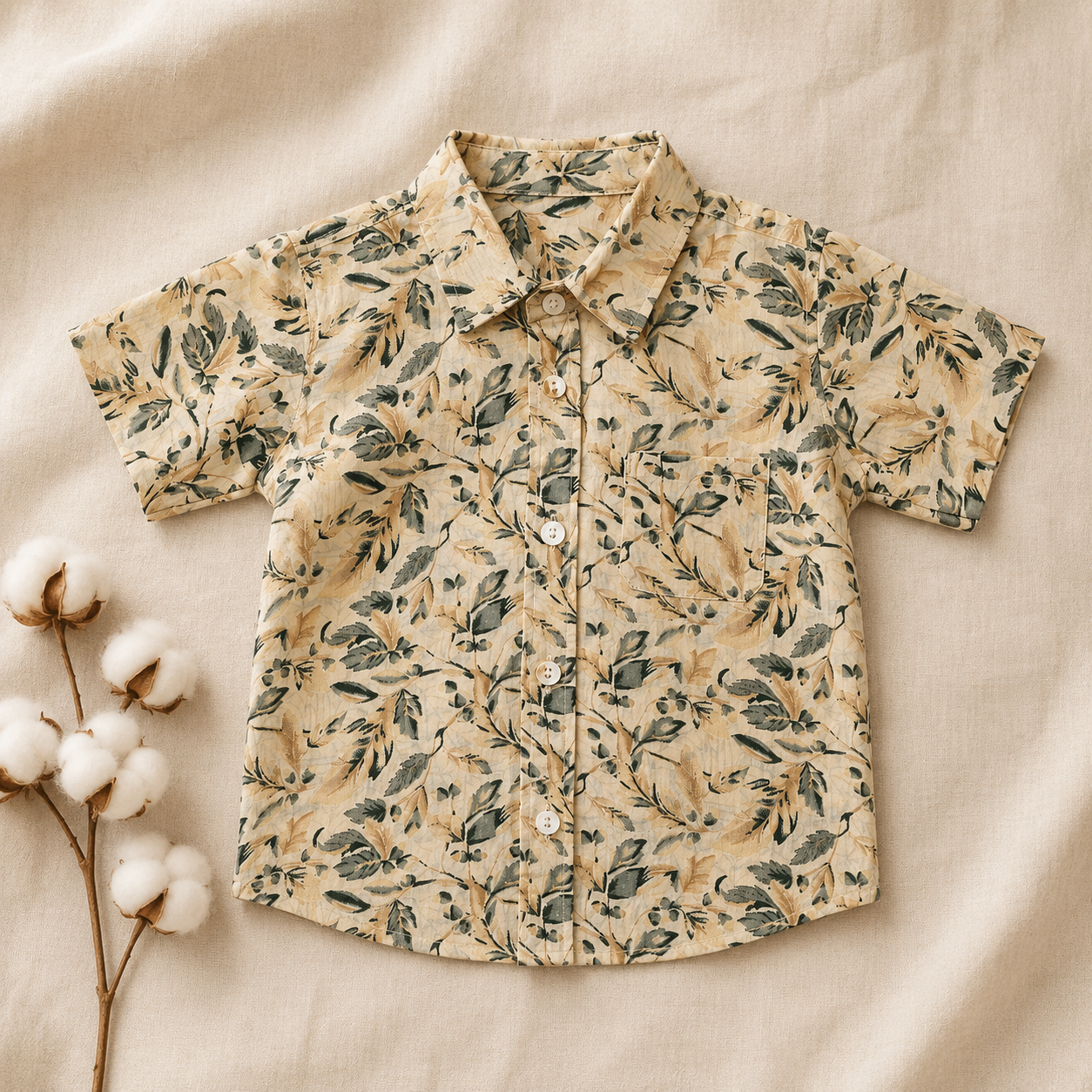 Boys Cotton Shirt – Olive Floral