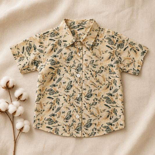 Boys Cotton Shirt – Olive Floral
