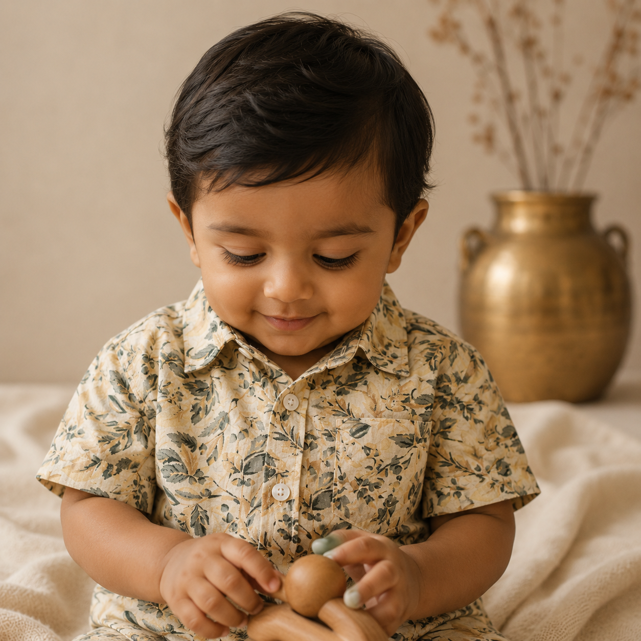 Boys Cotton Shirt – Olive Floral