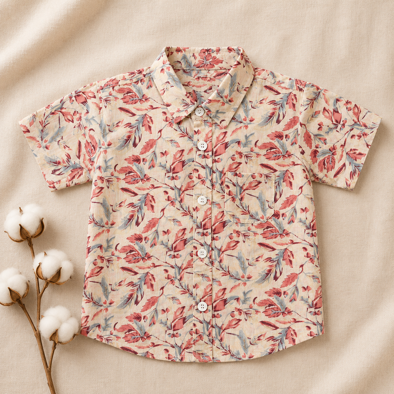 Boys Cotton Shirt – Rose Floral