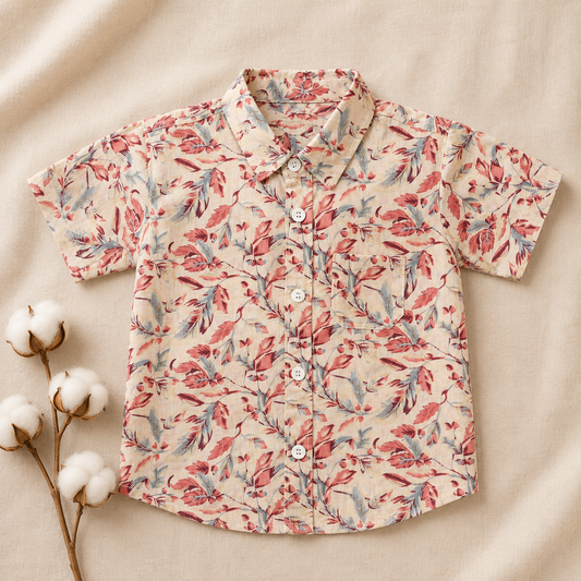 Boys Cotton Shirt – Rose Floral