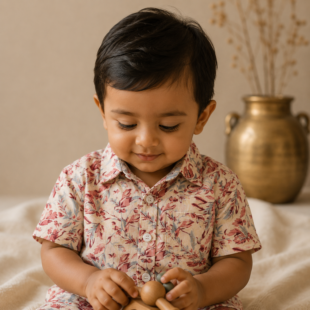 Boys Cotton Shirt – Rose Floral