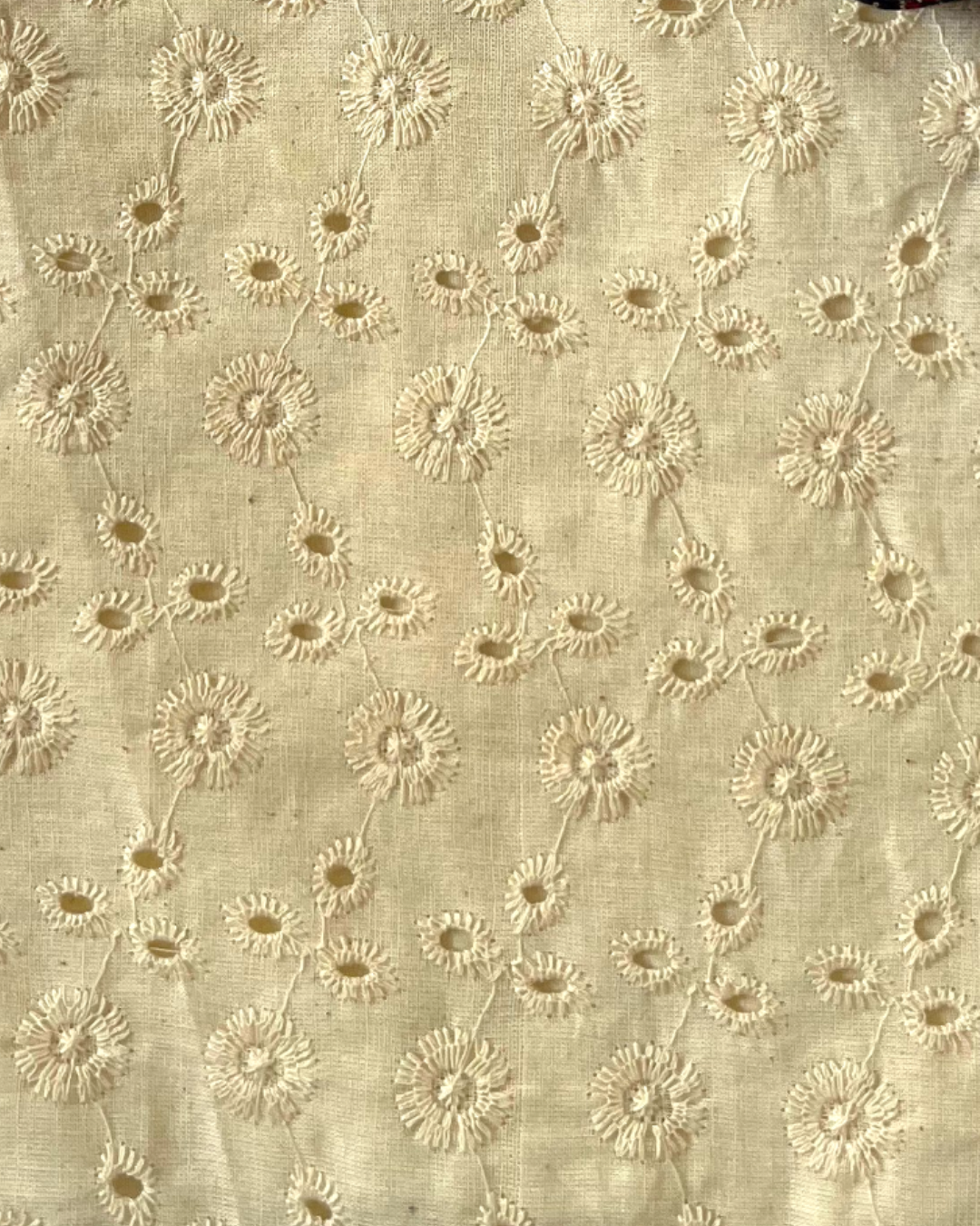 Baby Chikan Frock, Cream Eyelet with Block-Print Trim